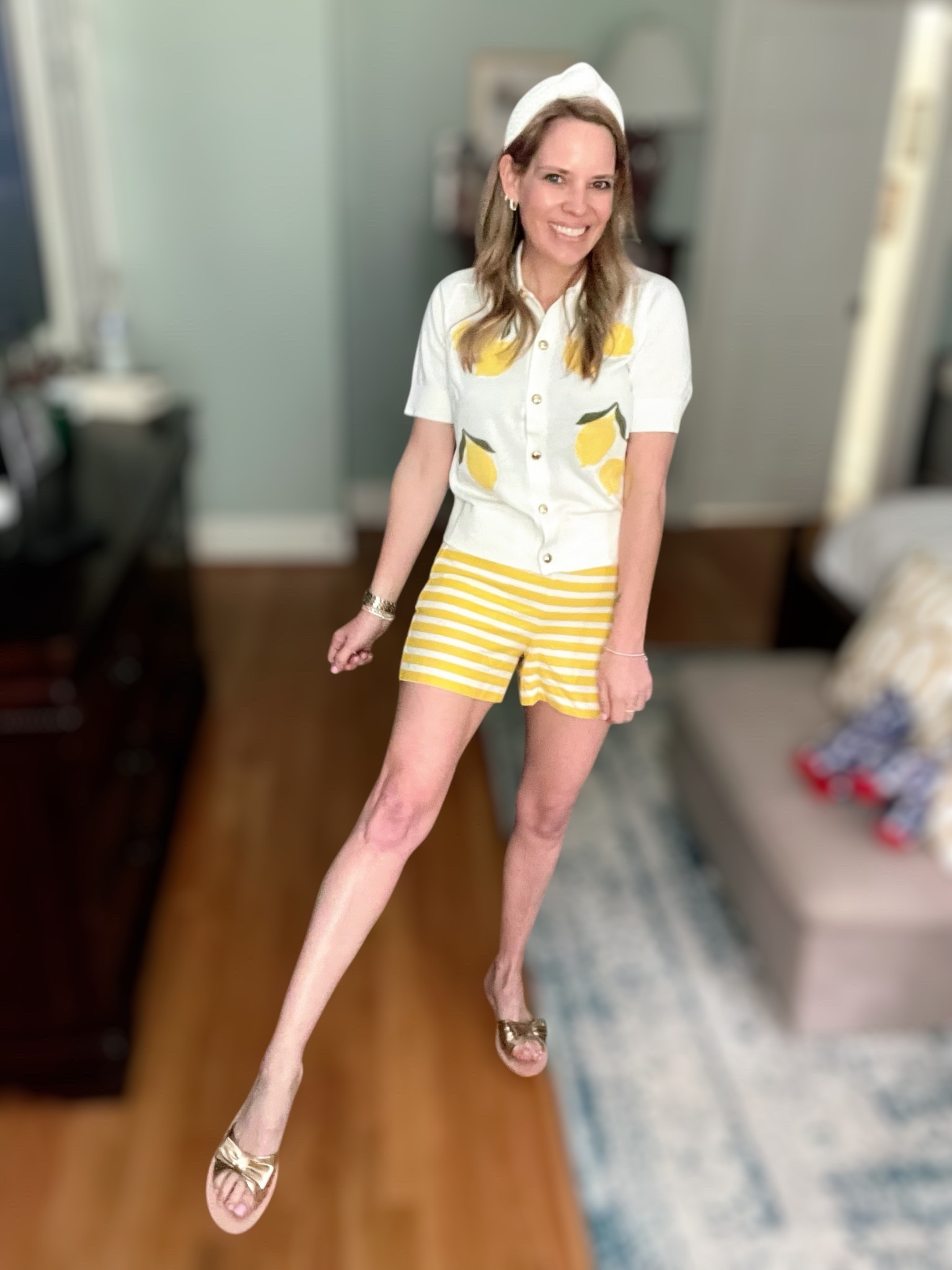 ASHLEYBA for 10% off Melinda Maria jewelry — plus free 1” hoops with purchase through 4/15! ✨💛

Say hello to your new go-with-everything summer sandals — the Brightly Bow Sandals in Platinum by Jack Rogers 👡✨ These beauties feature a soft metallic finish and an oversized bow that adds the perfect pop of sparkle to your step 🎀 Whether you’re pairing them with shorts, sundresses, or cropped denim, these are instant outfit makers that blend comfort with charm 💫

I styled them with lemon-embroidered knitwear and striped yellow shorts for a cheerful, sunny vibe 🍋☀️ but these sandals are truly versatile — perfect for brunches, beach days, or backyard playdates 💛 The platinum tone acts like a neutral, giving you max styling power with just the right shimmer ✨

They’re lightweight, easy to slip on, and comfy enough for all-day wear — you’ll be reaching for them again and again this season!

Keywords: Jack Rogers sandals, Brightly Bow in platinum, metallic sandals with bow, summer sandals 2025, gold bow slides, preppy sandals, best flat sandals, stylish comfort sandals, vacation shoes, neutral shimmer sandal

Shop the whole look on my LTK!
#jackrogers #brightlybow #goldsandals #ltkunder100 #ltksummer #summerstyle #sandalswithbows #preppystyle #vacayshoes #momstyle #classicstyle

#LTKShoeCrush #LTKFindsUnder50 #LTKFindsUnder100