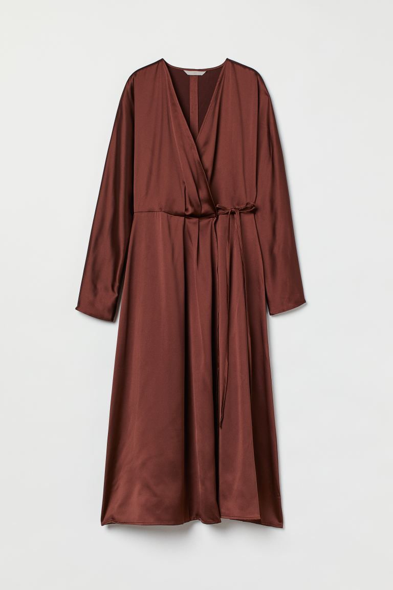 Long Satin Wrap-front Dress | H&M (US)