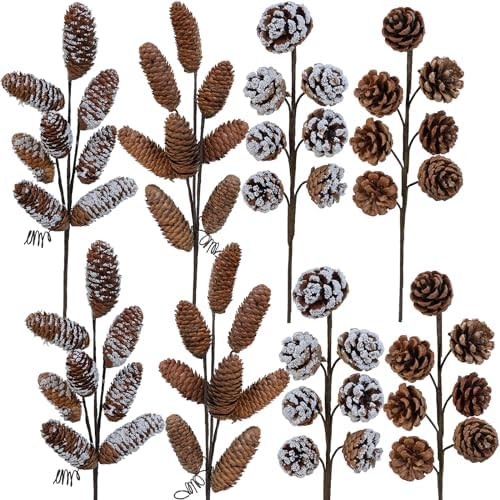 Winlyn 8 Pcs Snowy Natural Pinecone Picks Sprays Christmas Picks Spruce Pine Cones Branches Ornam... | Amazon (US)