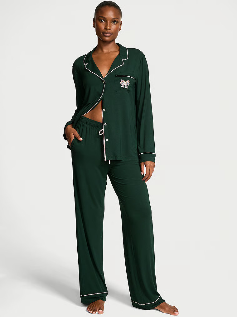 Buy Modal Soft Bow Long Pajama Set, Angel Pink W Bow - Order Pajamas Sets online - Victoria's Sec... | Victoria's Secret (US / CA )