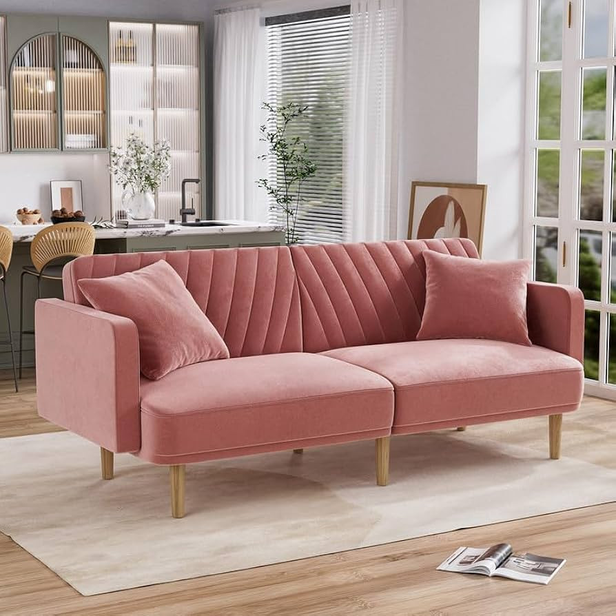 Futon Sofa Bed, Upholstered Comfy Velvet Futon Couch, Sleeper Sofa, Loveseat, Mid Century Modern ... | Amazon (US)