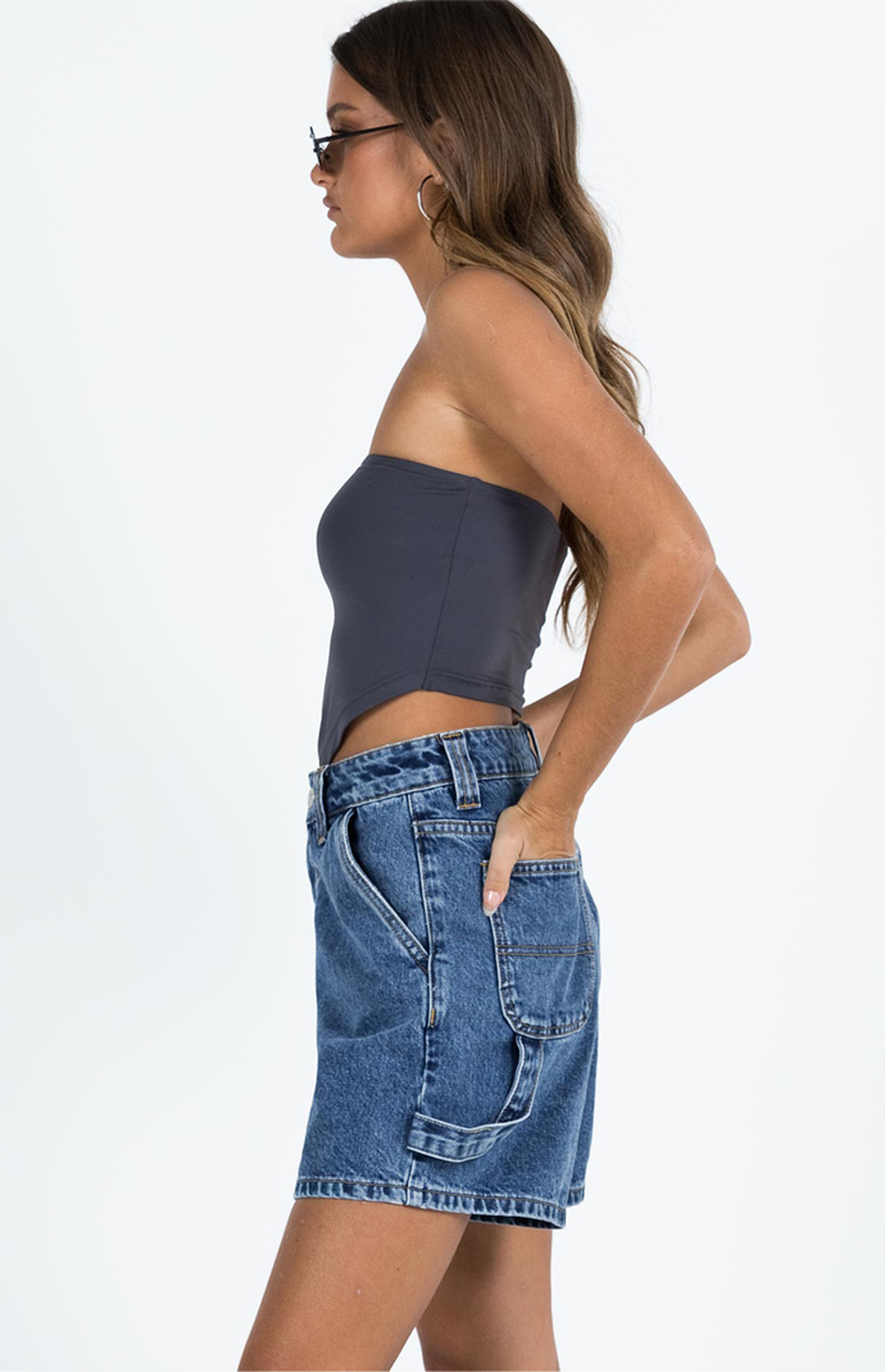 Princess Polly Eco Medium Indigo High Waisted Denim Carpenter Shorts | PacSun