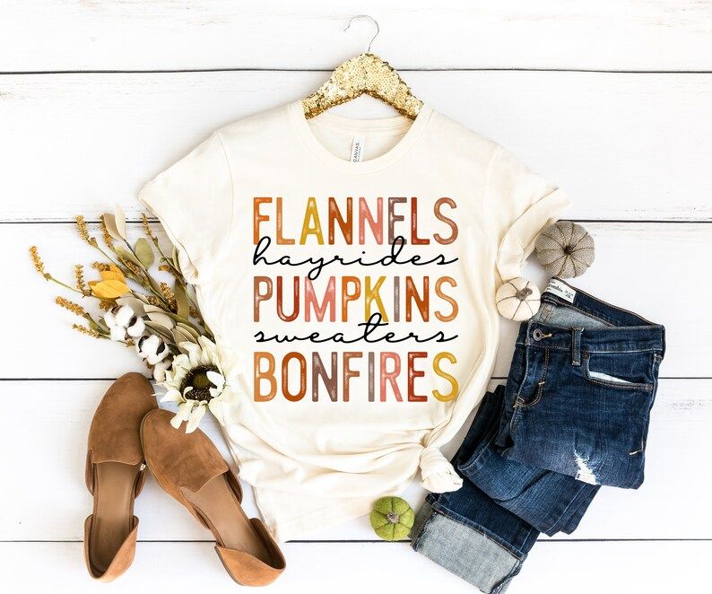 Read the full title
    Flannels Hayrides Pumpkins Sweaters Bonfires - Thanksgiving Shirt - Cute ... | Etsy (US)