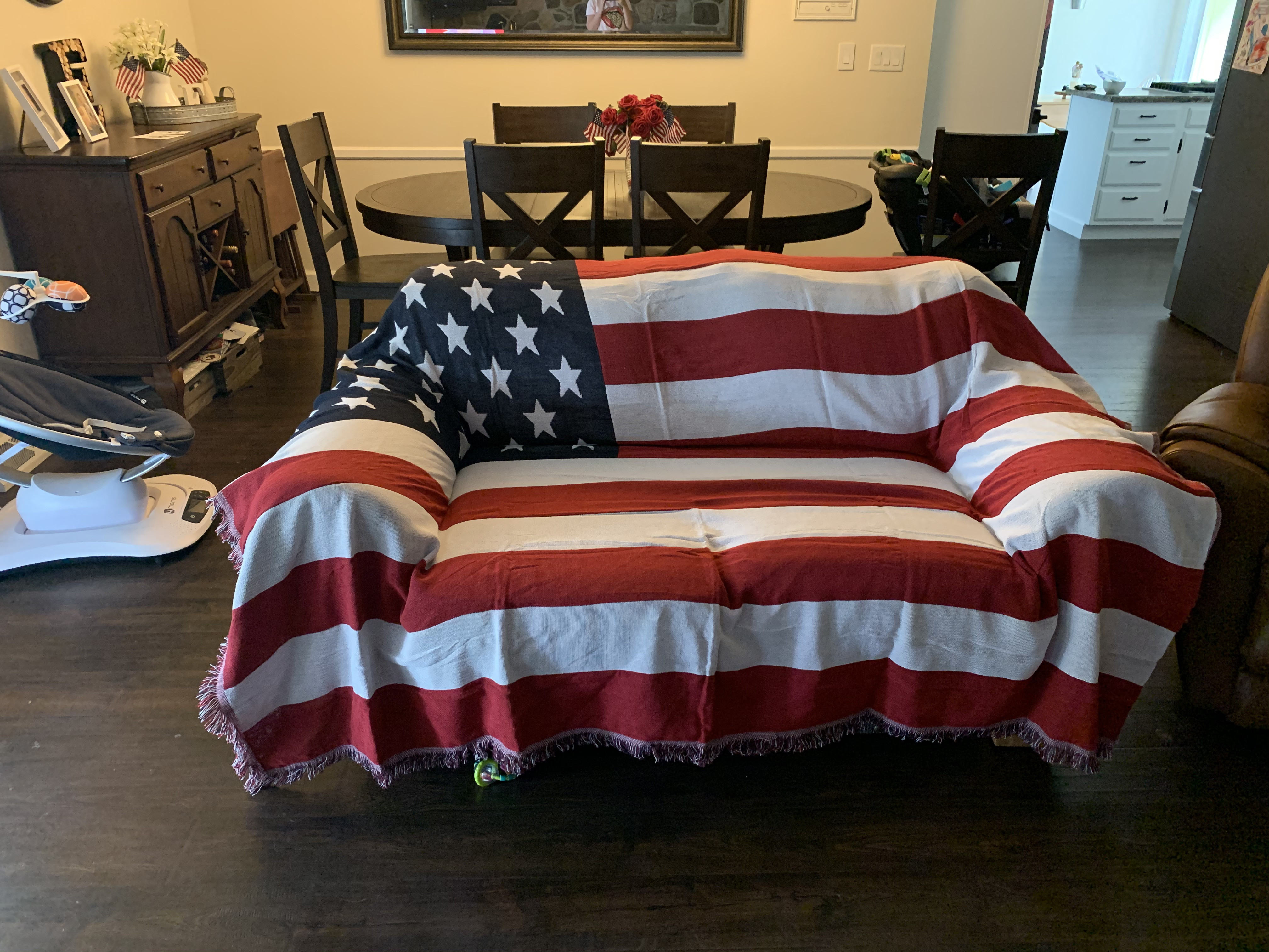 American Flag Throw Blanket Reversible Soft Woven Cotton Thick Large Tassels Rug Vintage USA Military United States Print Knit Tapestry Chair Recliner Loveseat Couch Sofa Cover (Large: 91x71) | Amazon (US)