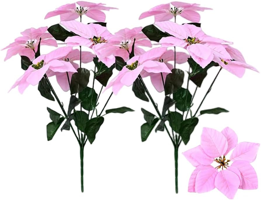 Rikyo 2- Bouquet Artificial Poinsettia Flowers 19 inch Silk Bushes Christmas Flowers Ornaments 7 ... | Amazon (US)