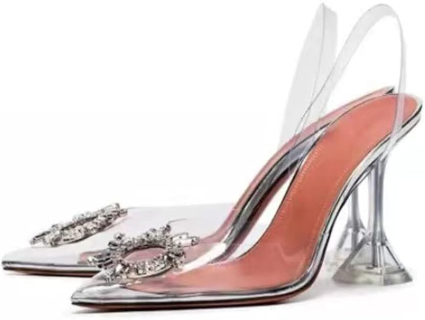 Womens Clear Heeled Sandals, Rhinestone Transparent Pointed Toe Slip On Stiletto High Heel Dress ... | Amazon (US)
