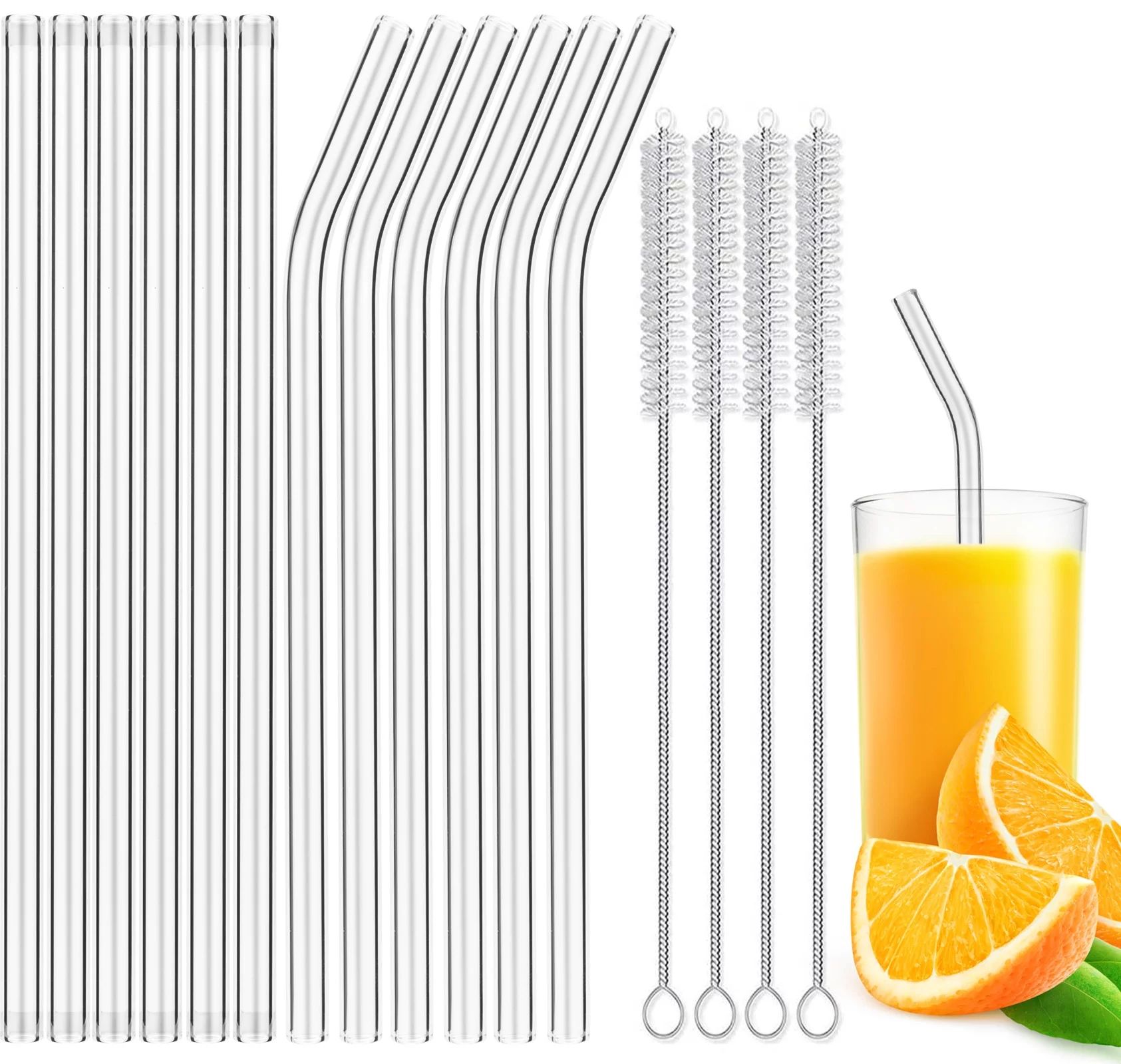 Glass Straw - 12 Reusable Transparent Drinking Straws + 4 Cleaning Brushes, Glass Straws for Smoo... | Walmart (US)