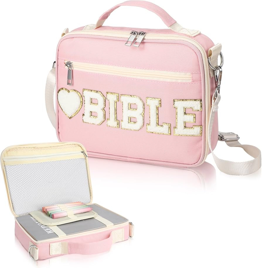 Silkfly Large Chenille Letter Bible Cover for Girl Portable Preppy Patches Bible Case Church Bibl... | Amazon (US)