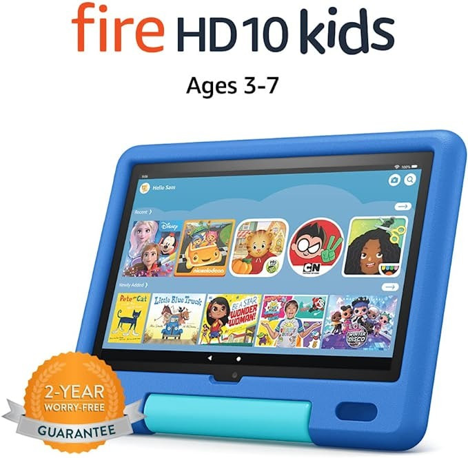 Fire HD 10 Kids tablet, 10.1", 1080p Full HD, ages 3–7, 32 GB, Sky Blue | Amazon (US)