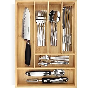 PRISTINE BAMBOO silverware tray organizer– Flatware Utensil Cutlery Silverware Holder for Drawer – S | Amazon (US)
