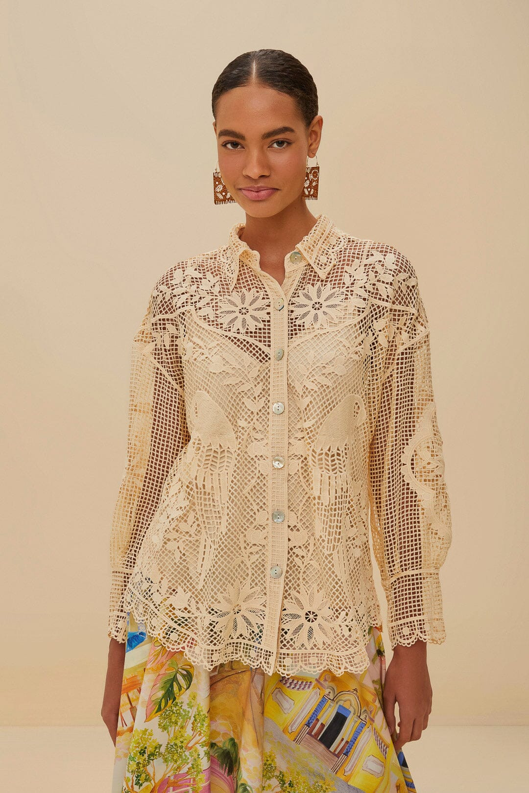 Sand Landscape Guipure Shirt | FarmRio (US)