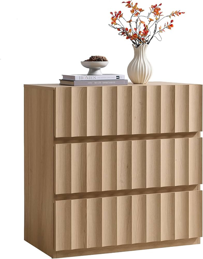 VividVibe Fluted 3 Drawer Dresser-31.29" Extra-Wide Wooden Dressers & Chests of Drawers, Long Dre... | Amazon (US)