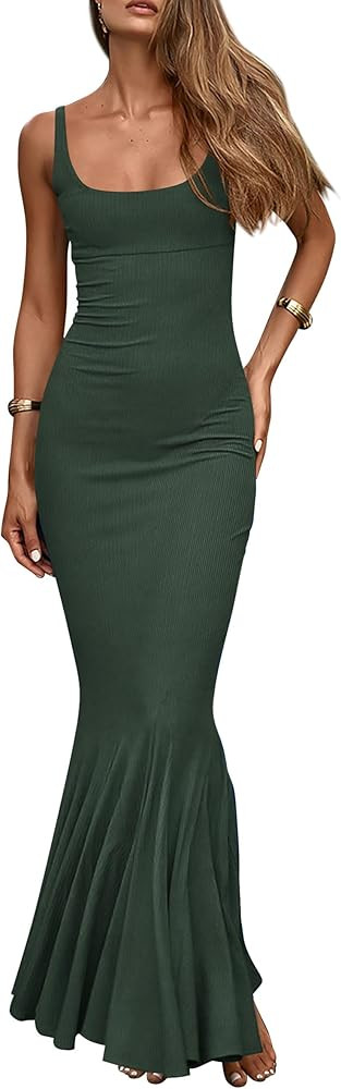 PRETTYGARDEN Womens Summer Bodycon Long Maxi Dress Sleeveless Scoop Neck Ribbed Knit Mermaid Cock... | Amazon (US)