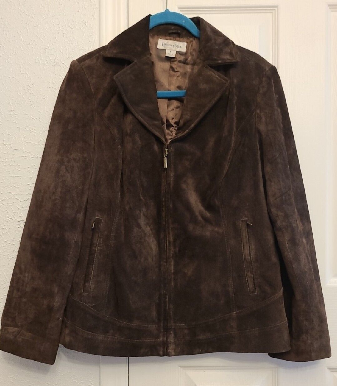 Preston & York Jacket Large Zip Pockets 100% Leather Suede Dark Rich Brown Coat  | eBay | eBay US