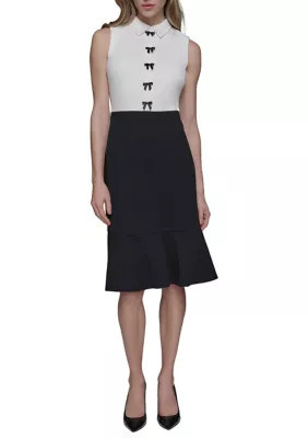 KARL LAGERFELD PARIS Women's Scuba Crepe Colorblock Sheath Dress with Bows and Flounce Hem, 4 | Belk