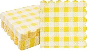 BLUE PANDA 100 Pack Yellow Plaid Paper Napkins for Birthday Party Supplies (6.5 x 6.5 In) | Amazon (US)