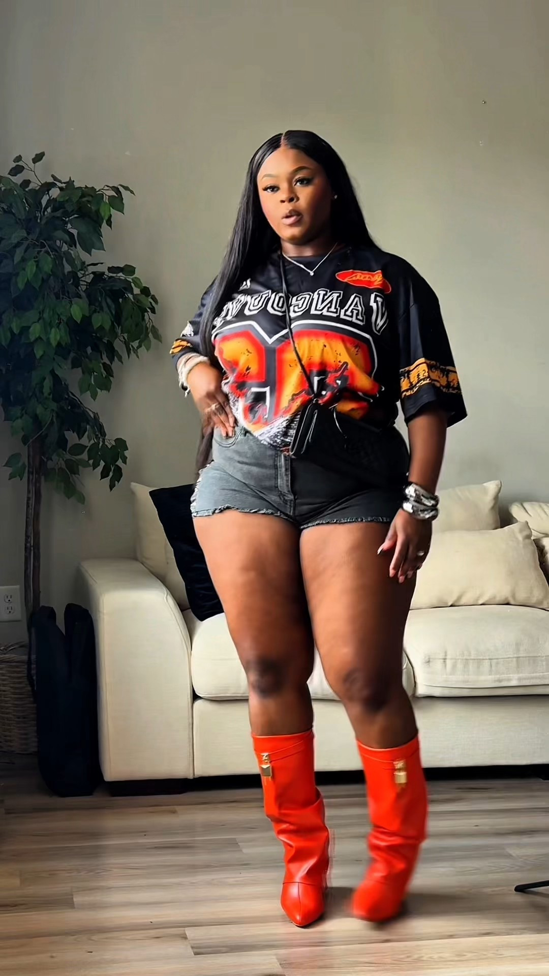 Shorts are from FN. 
name: Yanking my chain lace up stretch denim shorts- black wash 

Top: IM WEARING A XL. 