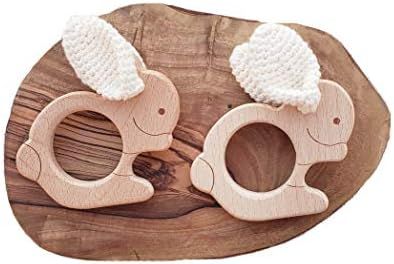 Natural Baby Wooden Toy Rattle 2pc Set Bunny Crochet Cotton Rattle and 3 Ring Wooden Rattle (2pk ... | Amazon (US)