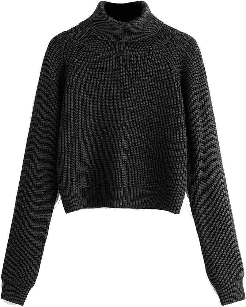 Women Crop Turtleneck Sweaters Basic Fall Winter Solid Pullover Long Sleeves | Amazon (US)