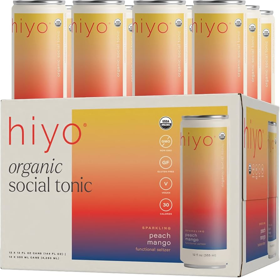 Hiyo Organic Social Tonic - Peach Mango, 12 Pack - N.A. Functional Seltzer, Sparkling Water Craft... | Amazon (US)