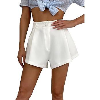 Floerns Women's Solid High Waisted Wide Leg Casual Pleated Shorts with Pocket | Amazon (US)