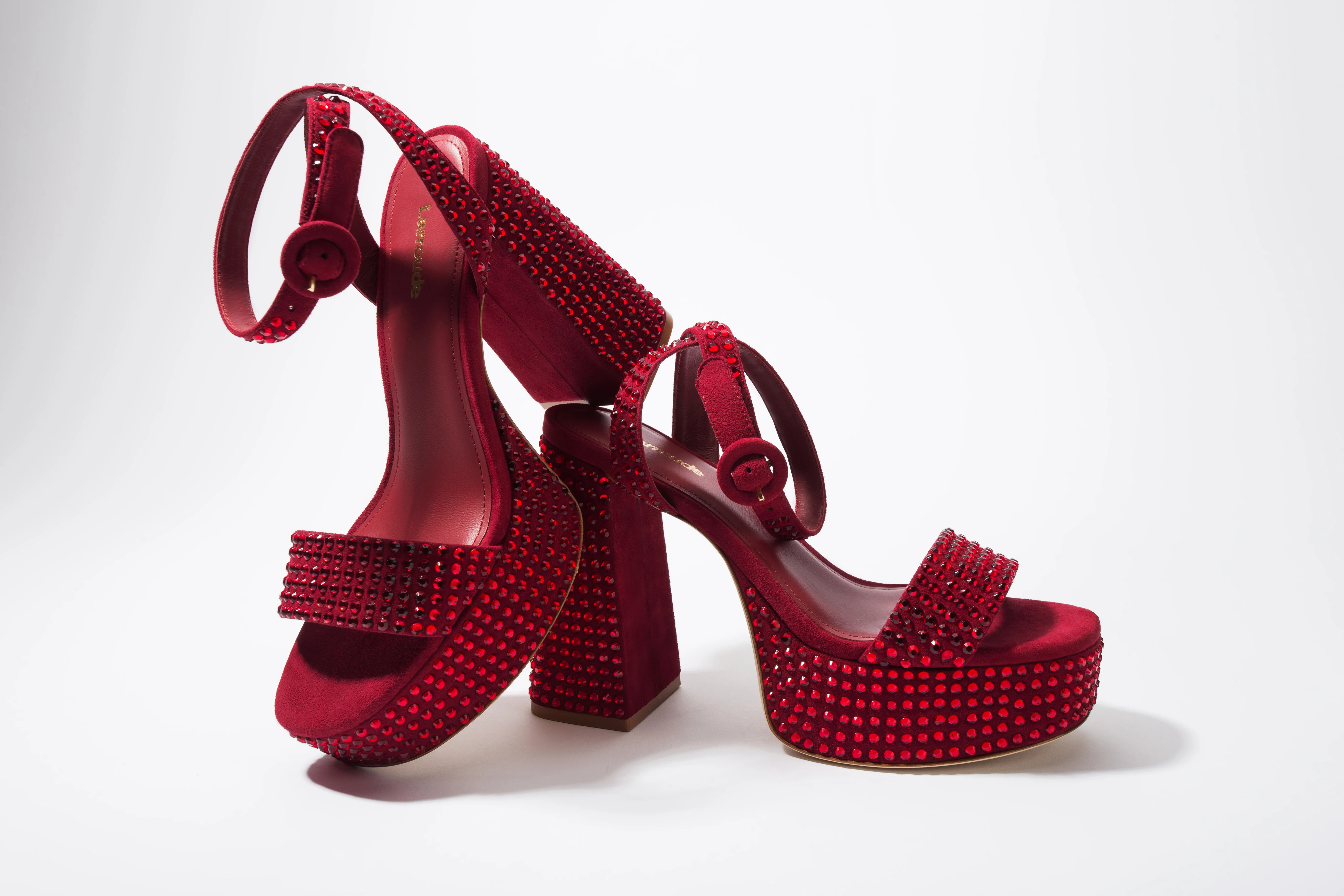 Dolly Crystal Sandal In Lipstick Red Suede | Larroude