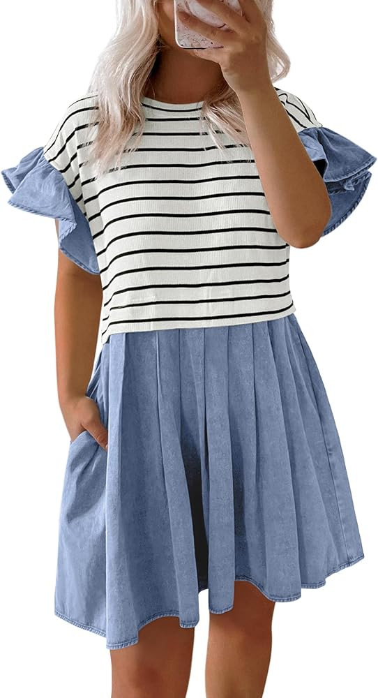 Plus Size Dresses for Curvy Women Summer Ruffle Short Sleeve Casual Denim Jean Dress 2025 Trendy | Amazon (US)