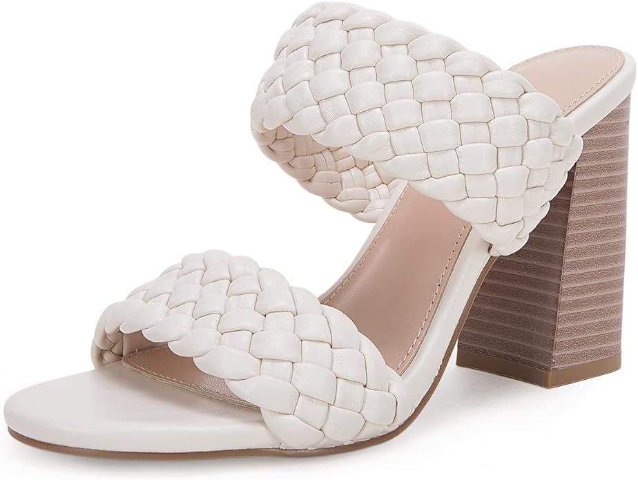 Women’s Braided Dressy Summer Sandals Chunky Block Heel Mules Open Toe Casual Slides | Amazon (US)