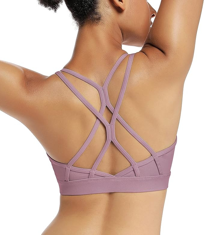RUNNING GIRL Strappy Sports Bra for Women Sexy Crisscross Back Light Support Yoga Bra with Remova... | Amazon (US)