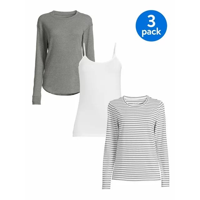 Time and Tru Women's Cami, Thermal and Long Sleeve T-Shirt, 3-Pack | Walmart (US)