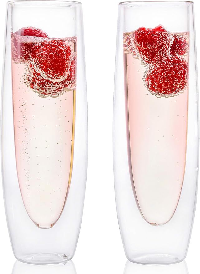 Glass Champagne Flutes - Set of 2 - Stemless Sparkling Wine Glasses - 5 oz - Mimosa Wine Flute Fo... | Amazon (US)