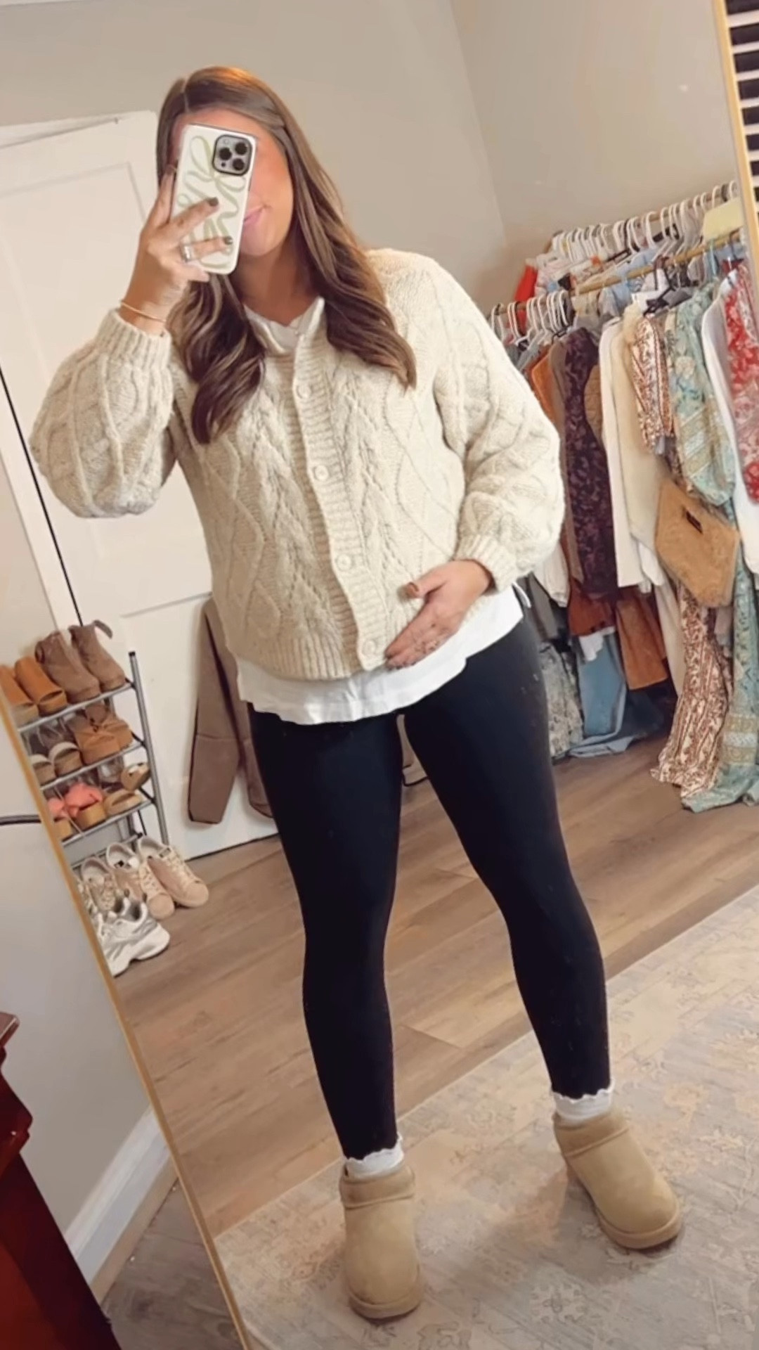 Pregnancy ootd, pregnancy fashion, pregnancy style, bump friendly ootd, bump friendly fashion, bump friendly looks, bump fashion, lululemon leggings, lululemon ootd, target white tee, chunky knit cardigan, mini Uggs, amazon socks, amazon finds, amazon fashion, amazon style, ruffle tube socks, girly fashion, girly style, preppy fashion, preppy style 

#LTKbump #LTKbaby #LTKshoecrush