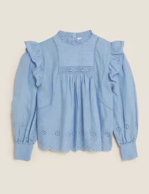 Pure Cotton Broderie Blouson Sleeve Blouse | Marks and Spencer US