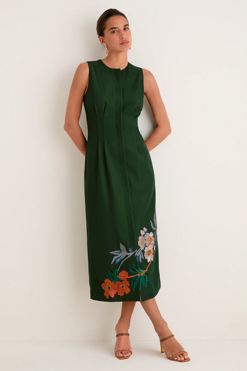 Verdant Green Crepe Embroidered Nell Dress | Tuckernuck (US)