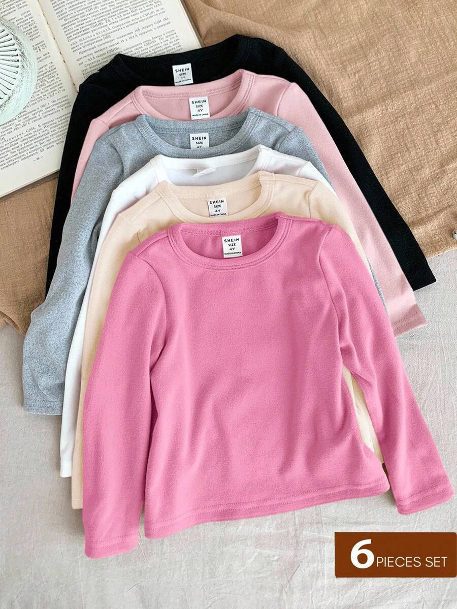 LMoss Kids LMoss Young Girls' Casual Basics Solid Color Knitted Elastic Long Sleeve Undershirt To... | SHEIN