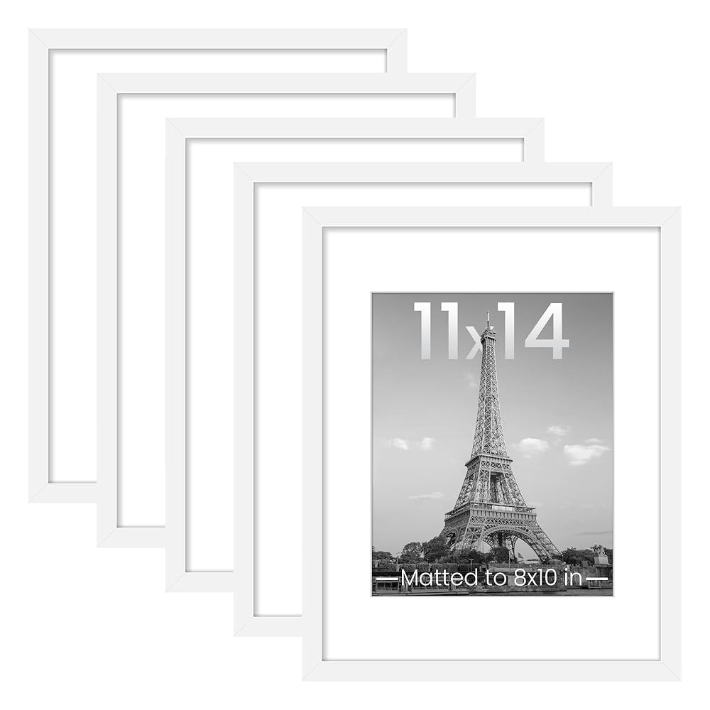 upsimples 11x14 Picture Frame Set of 5, Display Pictures 8x10 with Mat or 11x14 Without Mat, Wall... | Amazon (US)