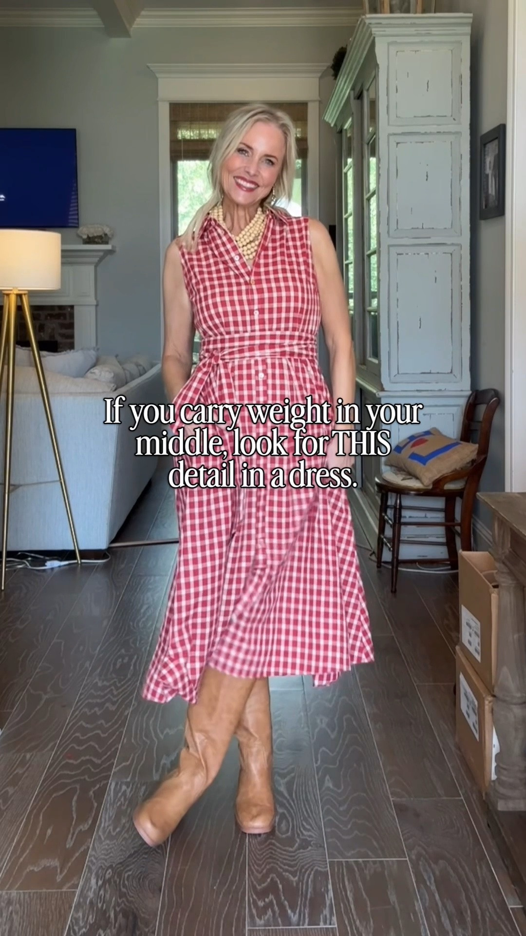 If you carry your weight through your middle like I do, a tie-waist dress with a fuller skirt can be SO good. 🙌🏼

You can adjust the waist exactly where it’s most flattering on you, while the skirt gives you room without clinging. And this gingham one? Cute now, but SO easy to take into fall with a cardigan or jacket.

At 55, I’m all about knowing which silhouettes work for my body instead of worrying about the number on the tag.



#MidlifeStyle #avara #StyleTips #fallfashion #getyourcolonoscopy

#LTKootd #LTKOver40 #LTKTall