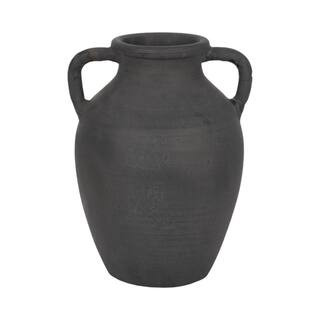 Liv & Skye 13 in. Black Terra Cotta Amphora Decorative Vase with Double Handles 18254-01 - The Ho... | The Home Depot