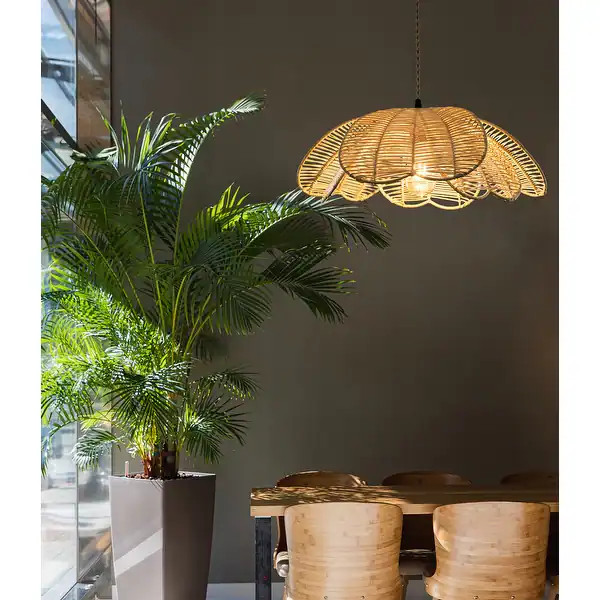 Boho Rattan Flower Pendant Light Coastal Hanging Fixture Light - 20" Wide | Bed Bath & Beyond