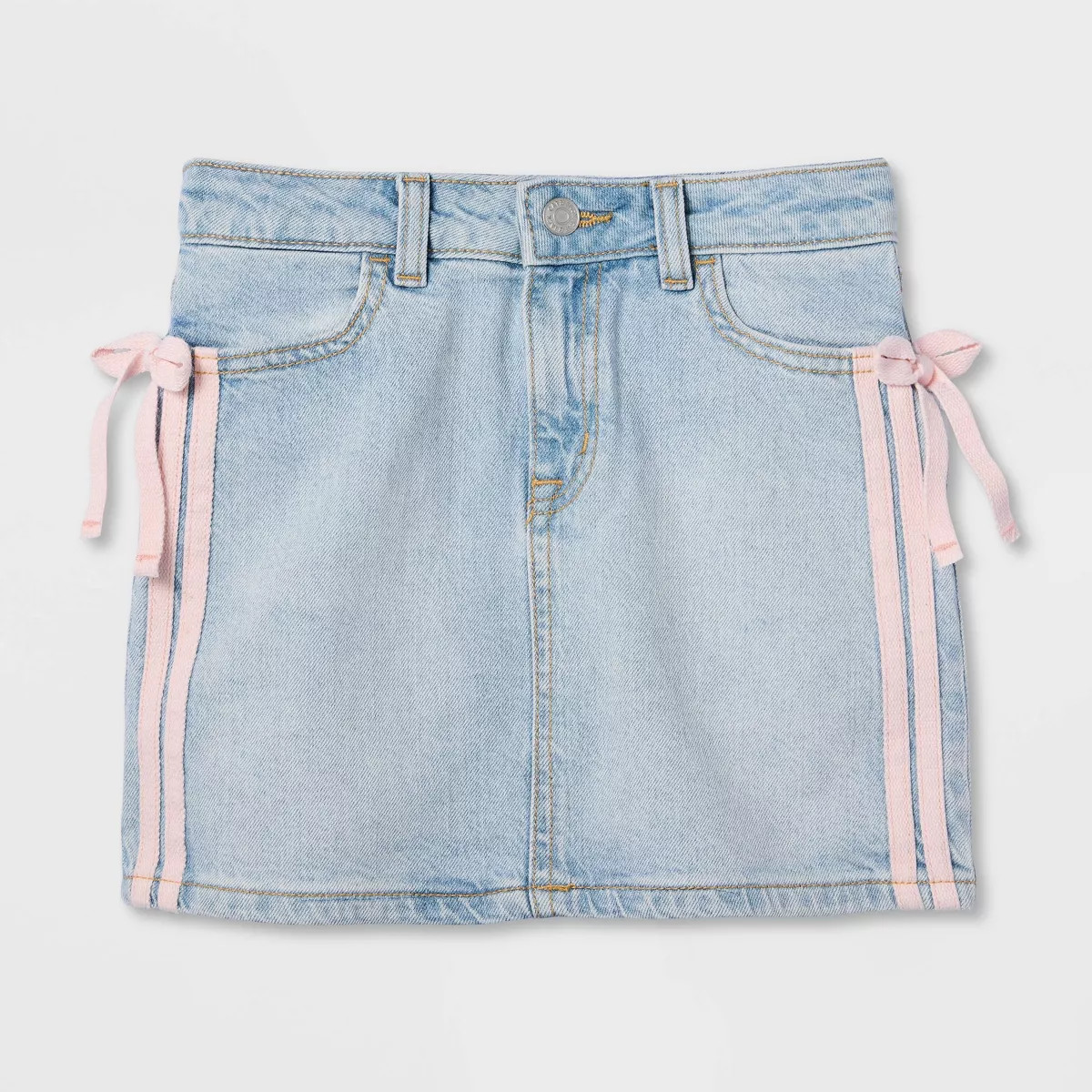 Girls' Mid-Rise Pink Striped Denim Skort - Cat & Jack\u2122 Light Wash XS | Target