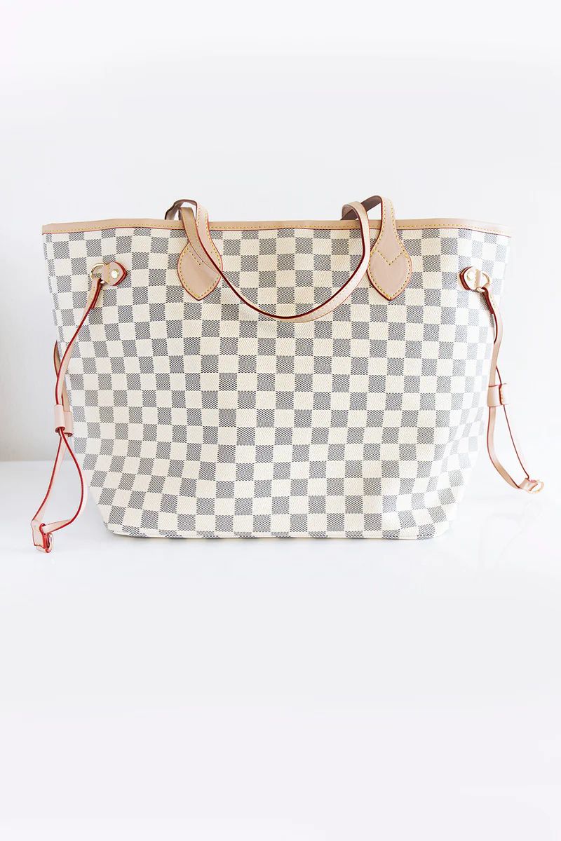 Timeless Style Checkered Tote Ivory Bag | The Pink Lily Boutique