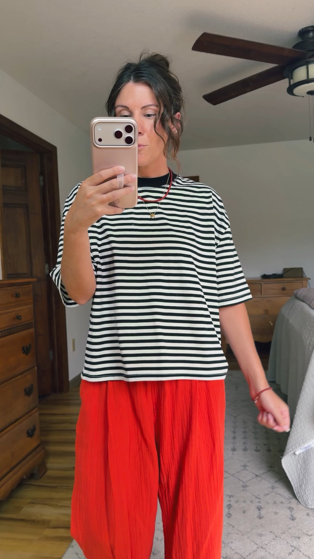 xs in my striped shirt (I also have the long sleeve shirt in brown stripes). Xs short/petite in these red gauze cotton pants (selling out—linking similar!) and 6 in my croc sandals

#LTKPetite #LTKSeasonal #LTKgrwm