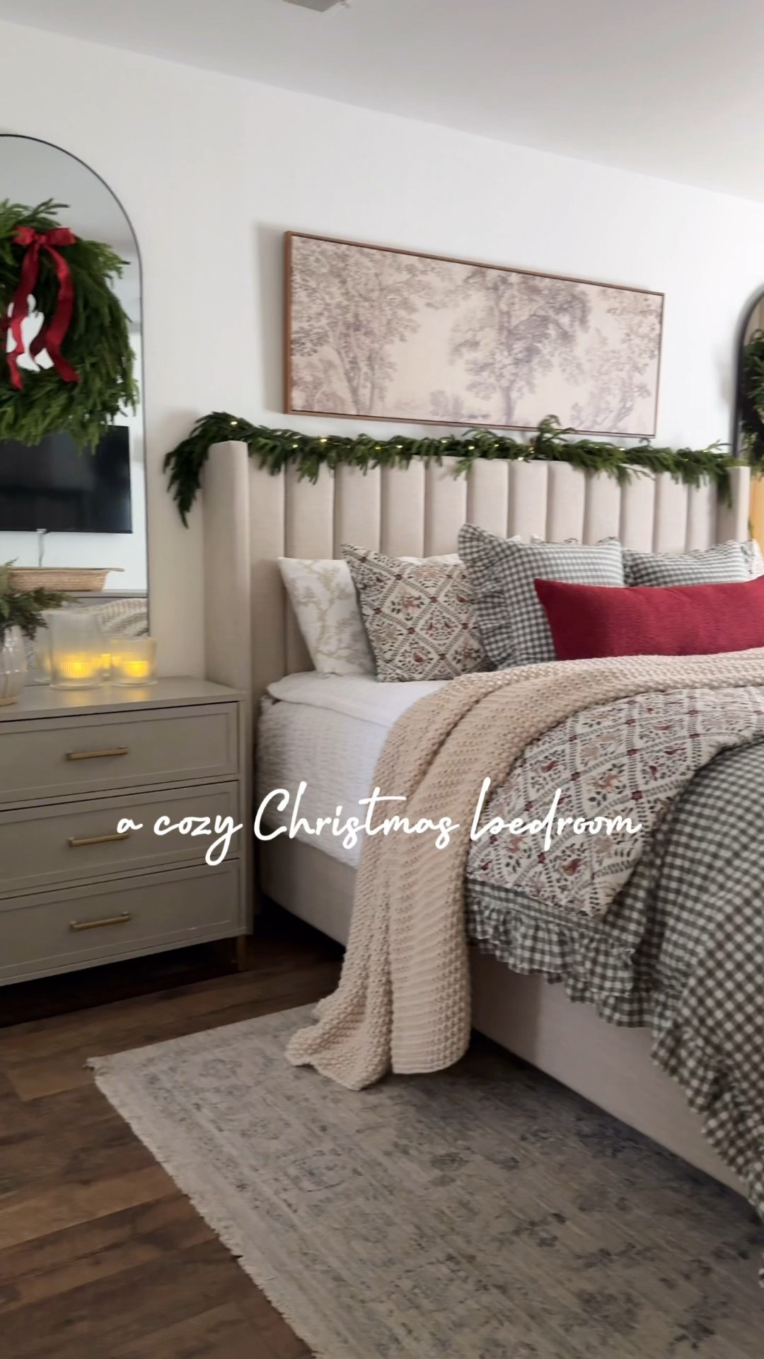 My Christmas bedroom
Gingham ruffle duvet
Christmas quilt set
Lumbar pillow
Pencil tree
Norfolk garland
Norfolk wreaths
Twinkle lights 

•Ribbon on wreaths @hobbylobby
•Nightstands- linked- I painted mine, added trim and new hardware 
•Walls: BM Chantilly Lace 
•Main bedding: @beddys MALLORY
•Bedframe: @maloufhome

#LTKHome #LTKSeasonal #LTKHoliday