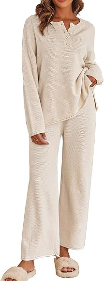 Ekouaer Pajama Set for Women 2 Piece Winter Matching Outfits Soft Knit Loungewear Sweater Sets | Amazon (US)