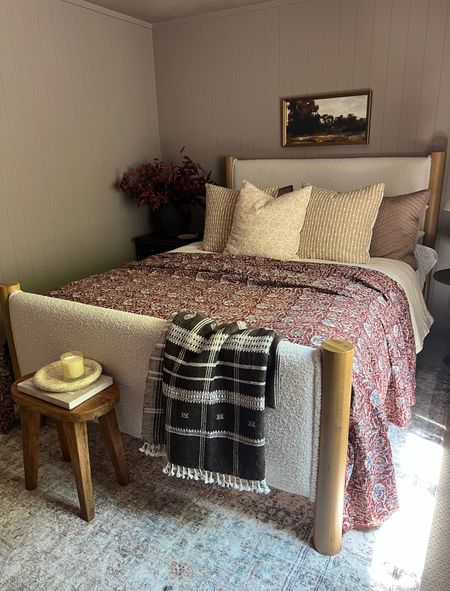 Moody bedroom styling 

Guest room burgundy kantha quilt tan beige throw pillow cover striped floral block print vintage rug red stems dark found vase aged bronze round side table urn lamp brown bench throw blanket vintage landscape framed art studio mcgee Etsy amber Lewis loloi linen curtains white and black quilt stitching empire lamp shade ceramic dish cream candle 

#LTKFind #LTKhome #LTKsalealert