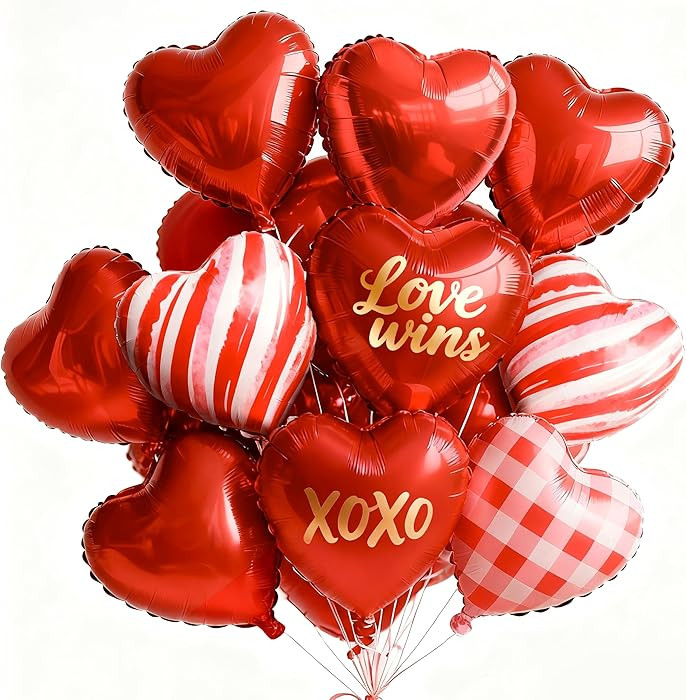 PartyWoo Valentine's Balloons 15pcs 18 Inch Foil Love XOXO Red Heart Balloons Set for Romantic Va... | Amazon (US)