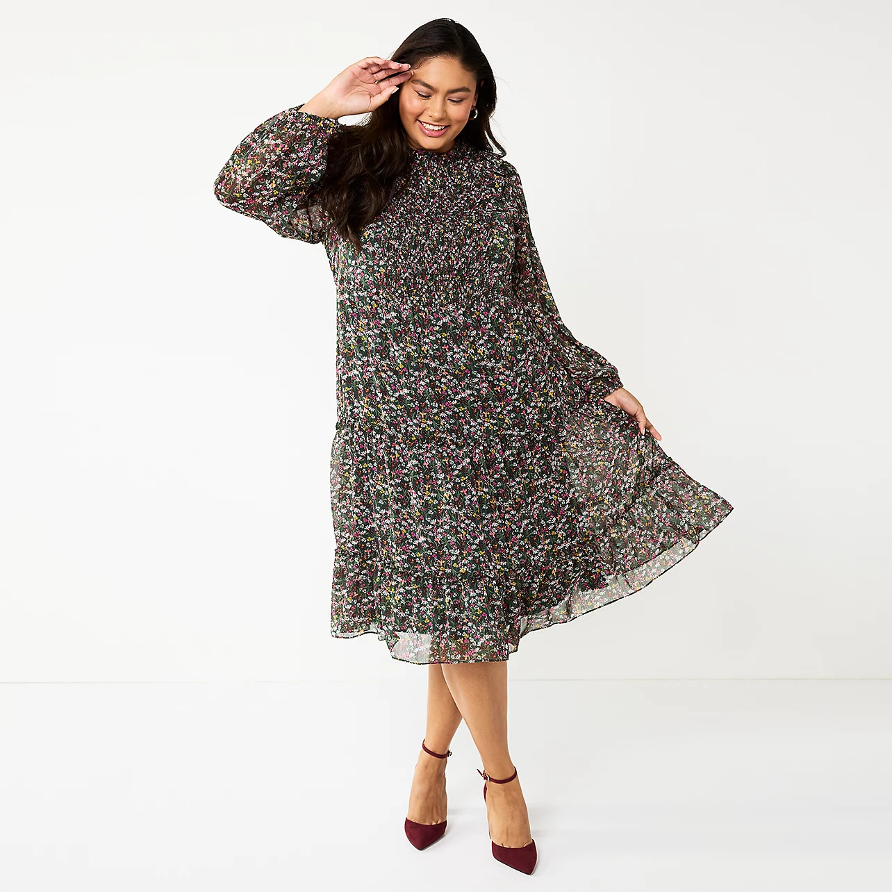 Plus Size DRAPER JAMES RSVP™ Long Sleeve Smocked Tiered Dress | Kohls | Kohl's