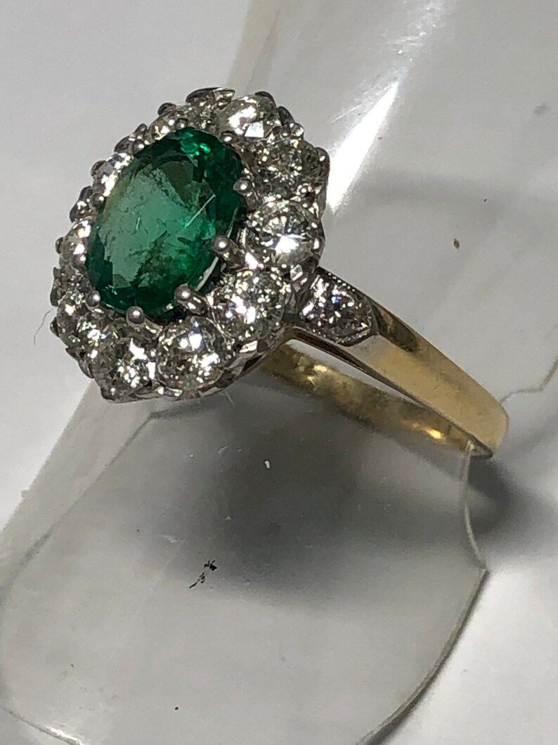 18ct Gold. Natural Emerald & Sparkling Diamond Ring. Size N. - Etsy UK | Etsy (UK)