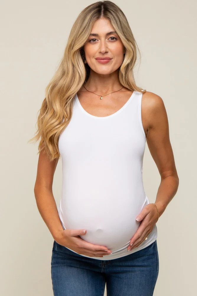 White Basic Seamless Maternity Tank | PinkBlush Maternity
