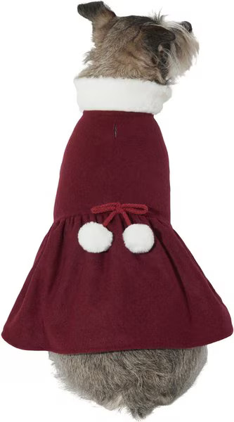 Frisco Mediumweight Pom Pom Bow Dog & Cat Peacoat Dress, Red | Chewy.com